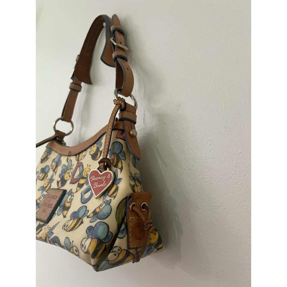 RARE VTG Y2K Dooney & Bourke Bumble Bee Print Shoulder Bag Leather canvas - Picture 4 of 13